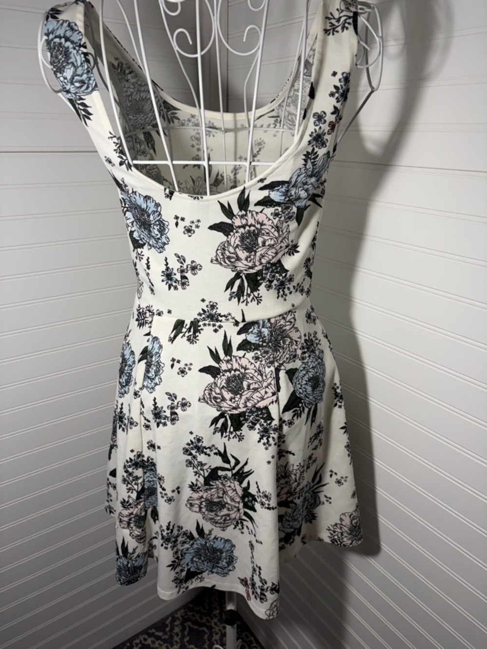 Floral Fit-and-Flare Dress in Ivory with Blue & Pink Blooms - Picture 6 of 10